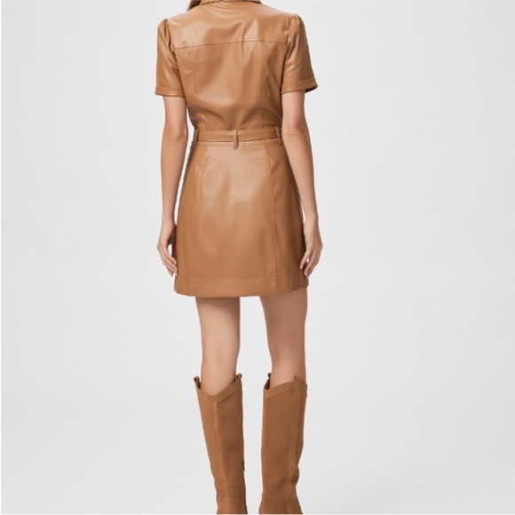 Paige Amina Toasted Coconut Faux Leather Mini Dress Small NWT - Picture 2 of 8
